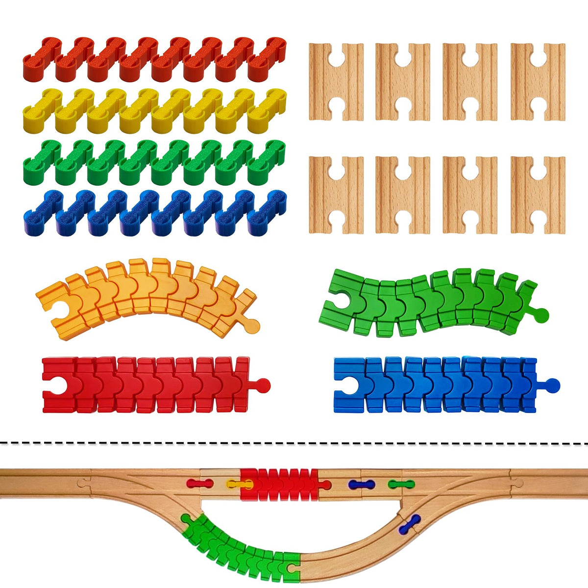 Bunu1492 wooden train track expansion pack connects tracks for seamless play