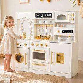 Buoyantkids wooden play kitchen with ice maker for imaginative cooking