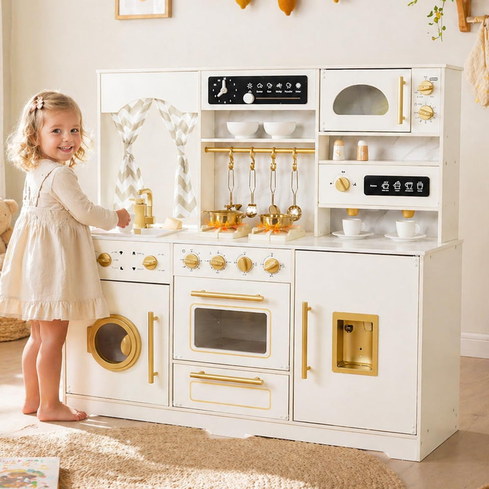 Buoyantkids wooden play kitchen with ice maker for imaginative cooking
