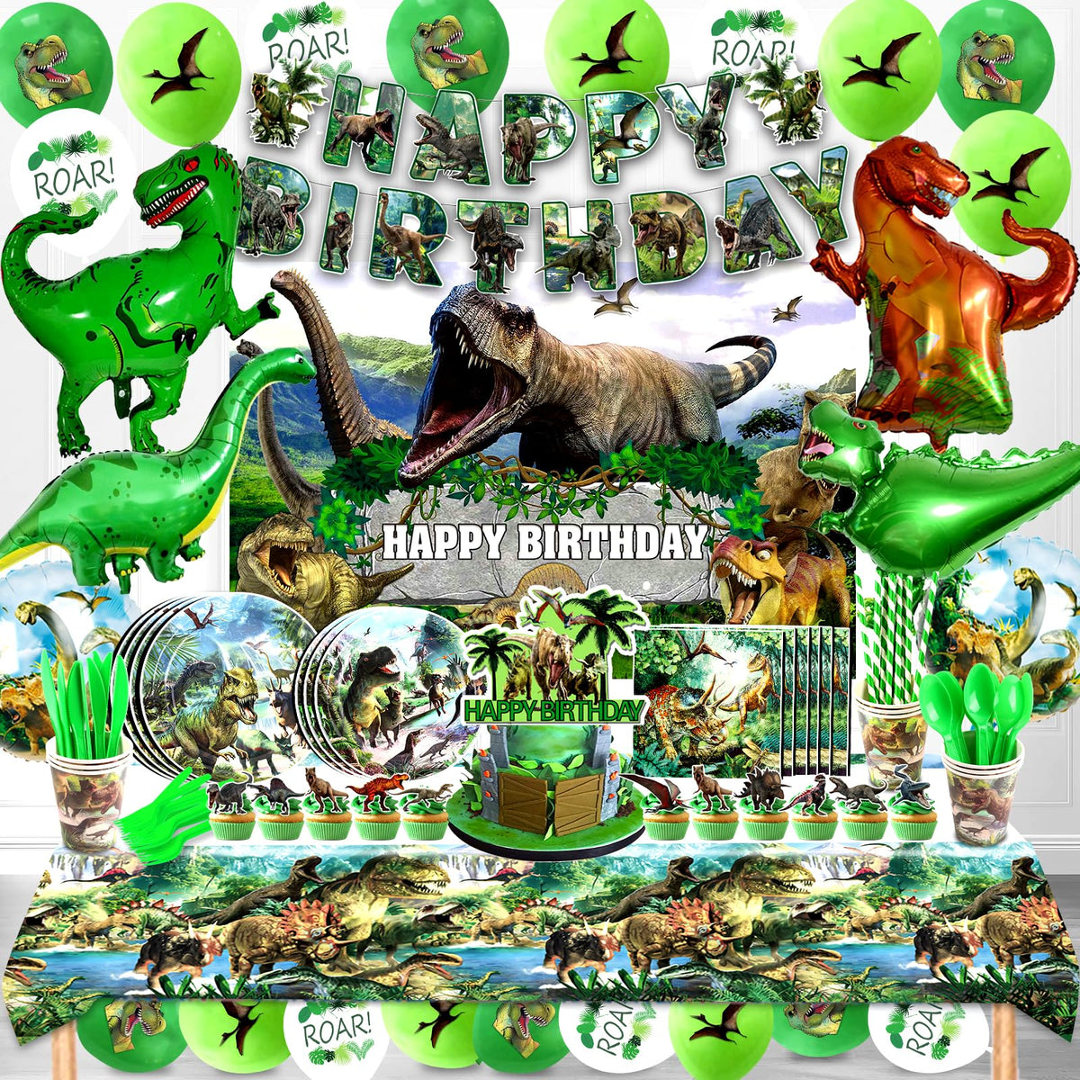 BUPASU dinosaur birthday banner for jungle-themed party décor