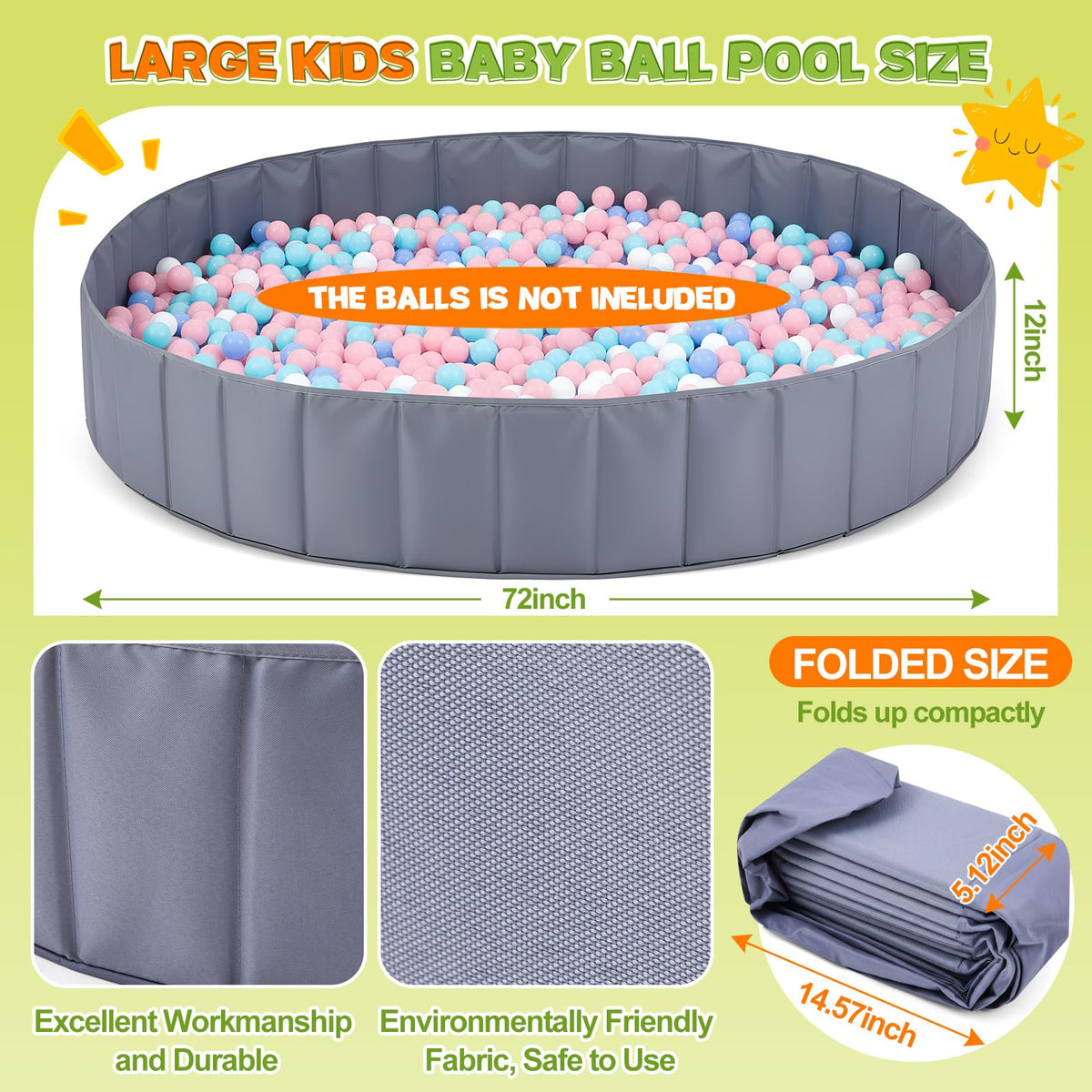 Burbell foldable ball pit with portable storage bag for indoor or outdoor use