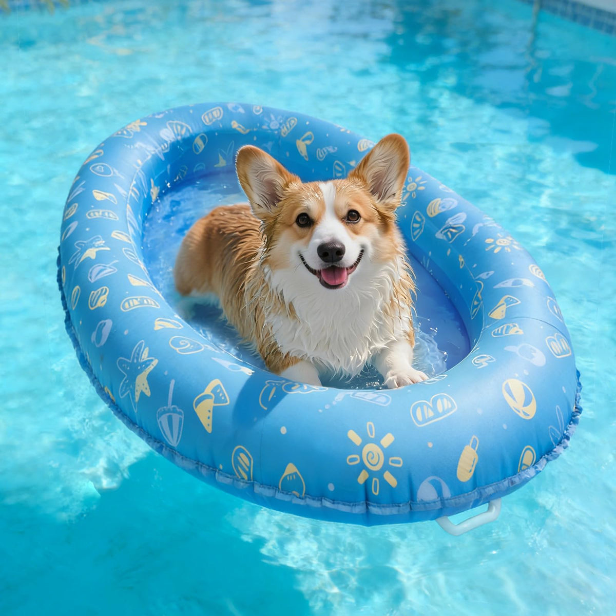 BurgeonNest dog pool float raft front handle enables easy control and docking.