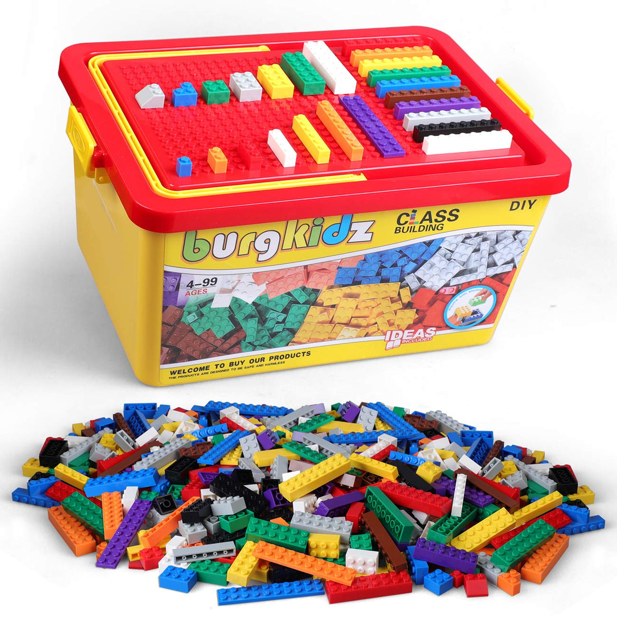 burgkidz Building Bricks 1068-piece set spread for imaginative construction sessions.