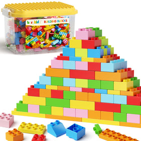 burgkidz jumbo blocks neatly stored in a crystal-clear bin for easy cleanup.