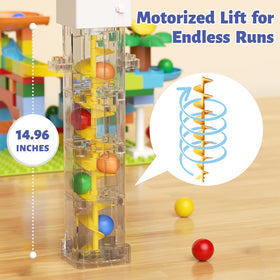 burgkidz marble maze assembly parts close-up with colorful building blocks for creativity