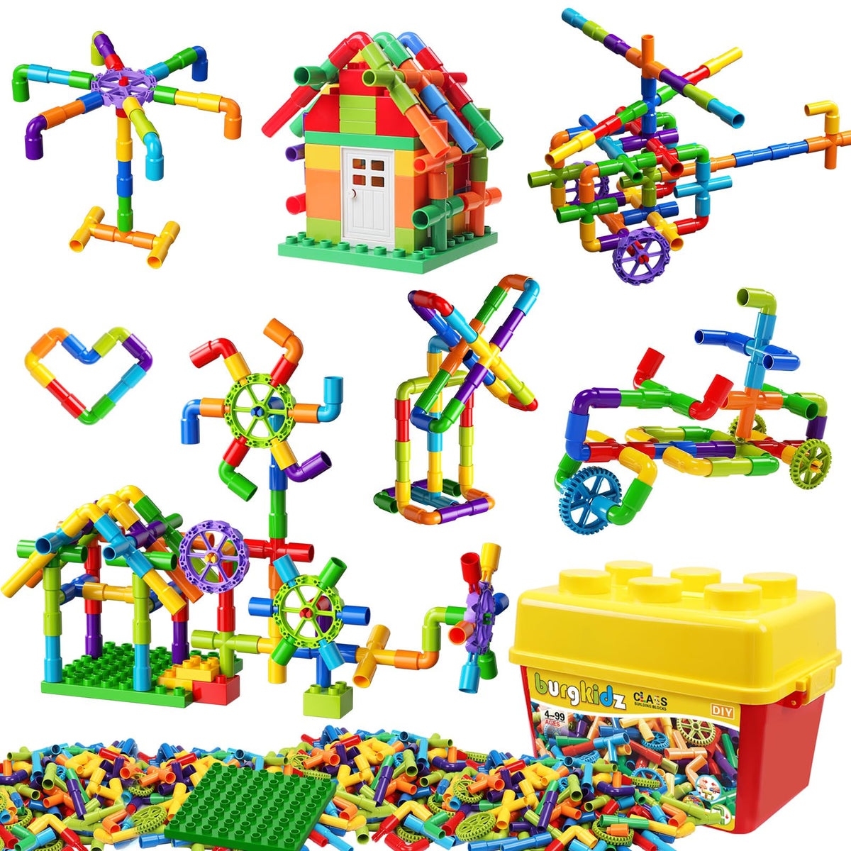 burgkidz pipe tube construction pieces for creative building and STEM play.