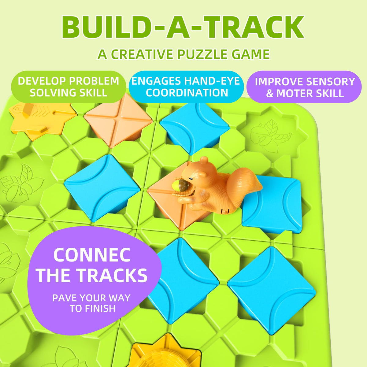 burgkidz squirrel-car track demonstrates cause-and-effect as kids guide the pine nut