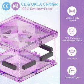 burgkidz ice blue glitter tiles beside the base encourage creative builds.