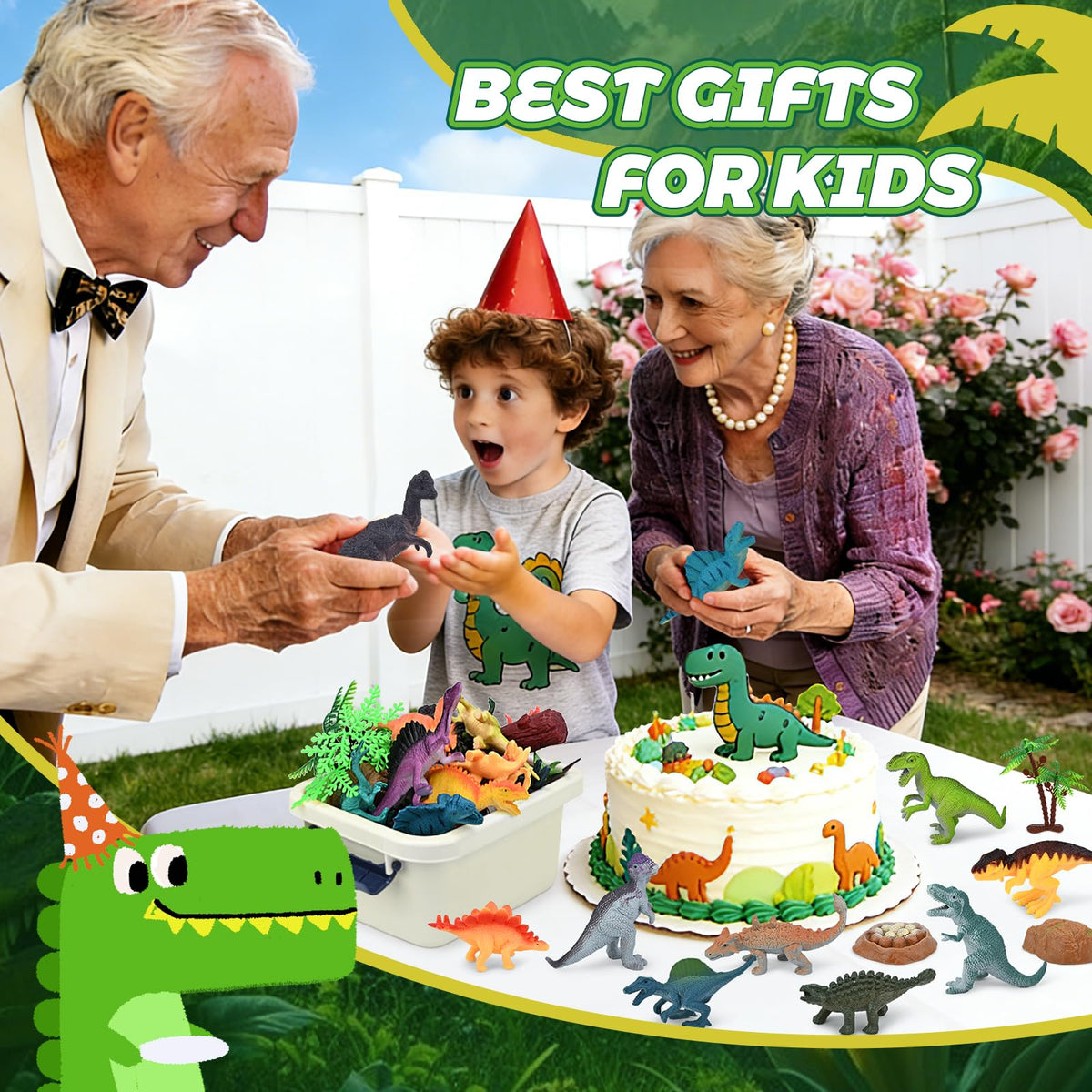 BURIESUR gift-ready dinosaur playset, ideal for birthdays.