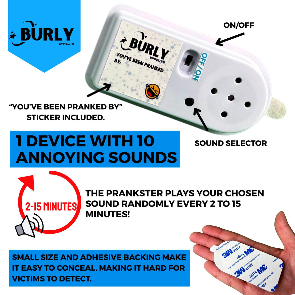 Burly Effects Hidden Noise Maker 2-pack packaging highlights value and ready-to-use batteries.