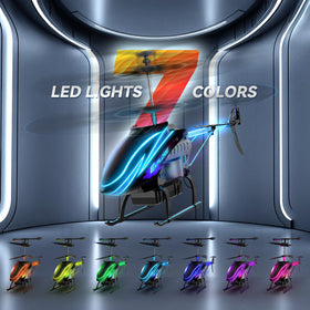 BUSSGO RC helicopter with vibrant LED color modes for engaging visuals.