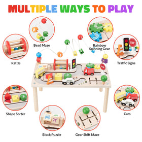 Busy edition activity table rainbow gear encourages fine motor skills with colorful moving parts.
