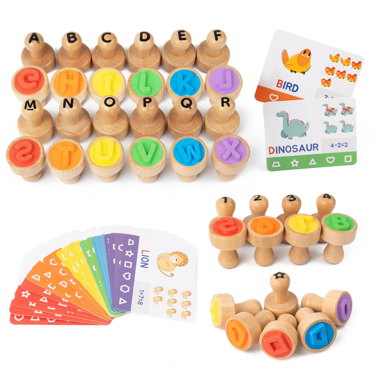 Busy Edition alphabet stamps wooden set for engaging letter practice.