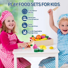 Busy edition wooden cutting board for pretend meals and slicing practice