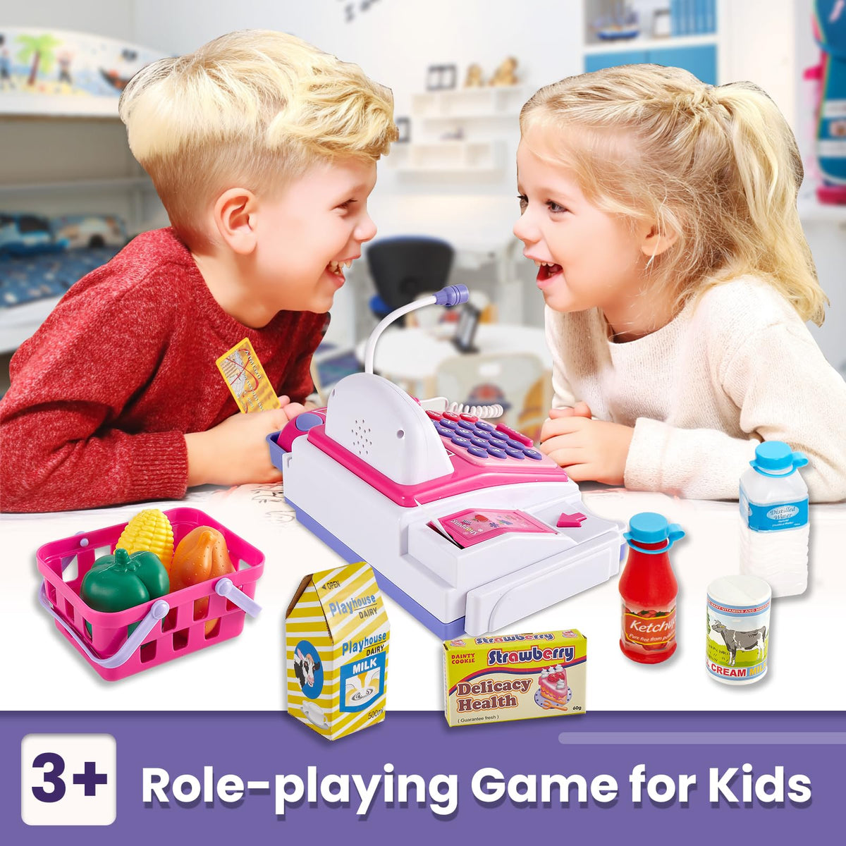Buyger store setup with cash register boosts imagination and math practice
