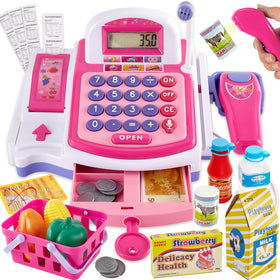 Buyger kids cash register with scanner for interactive pretend shopping play
