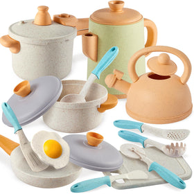 Buyger kids play kitchen pots and pans set promotes imaginative cooking play.