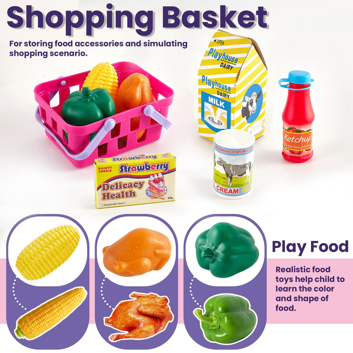 Buyger play food set with chicken corn milk for role play
