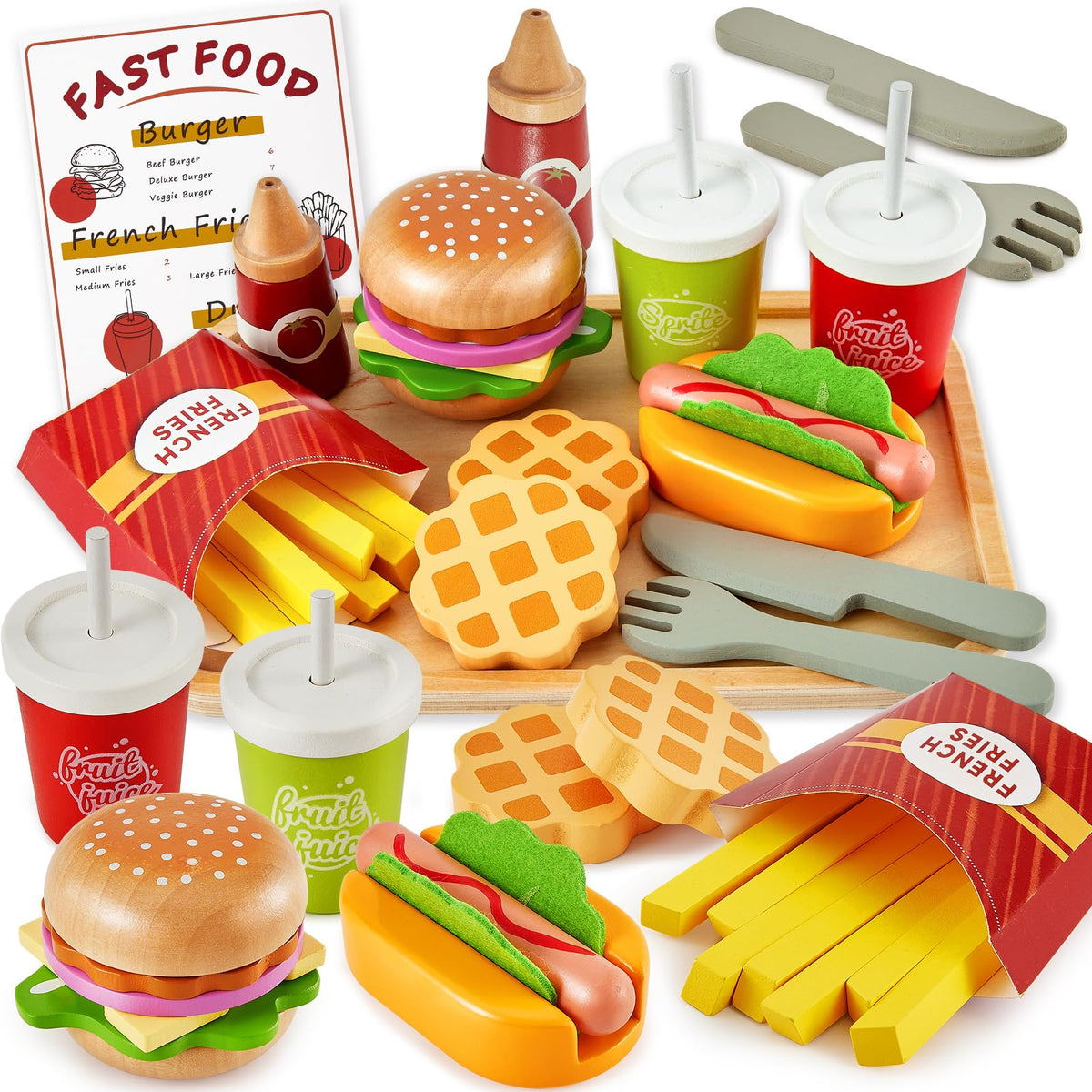 Buyger play-food set hamburger assembly for kids, boosting fine motor skills during pretend cooking