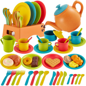 Buyger Play Kitchen Tea Party Set on table for imaginative tea parties