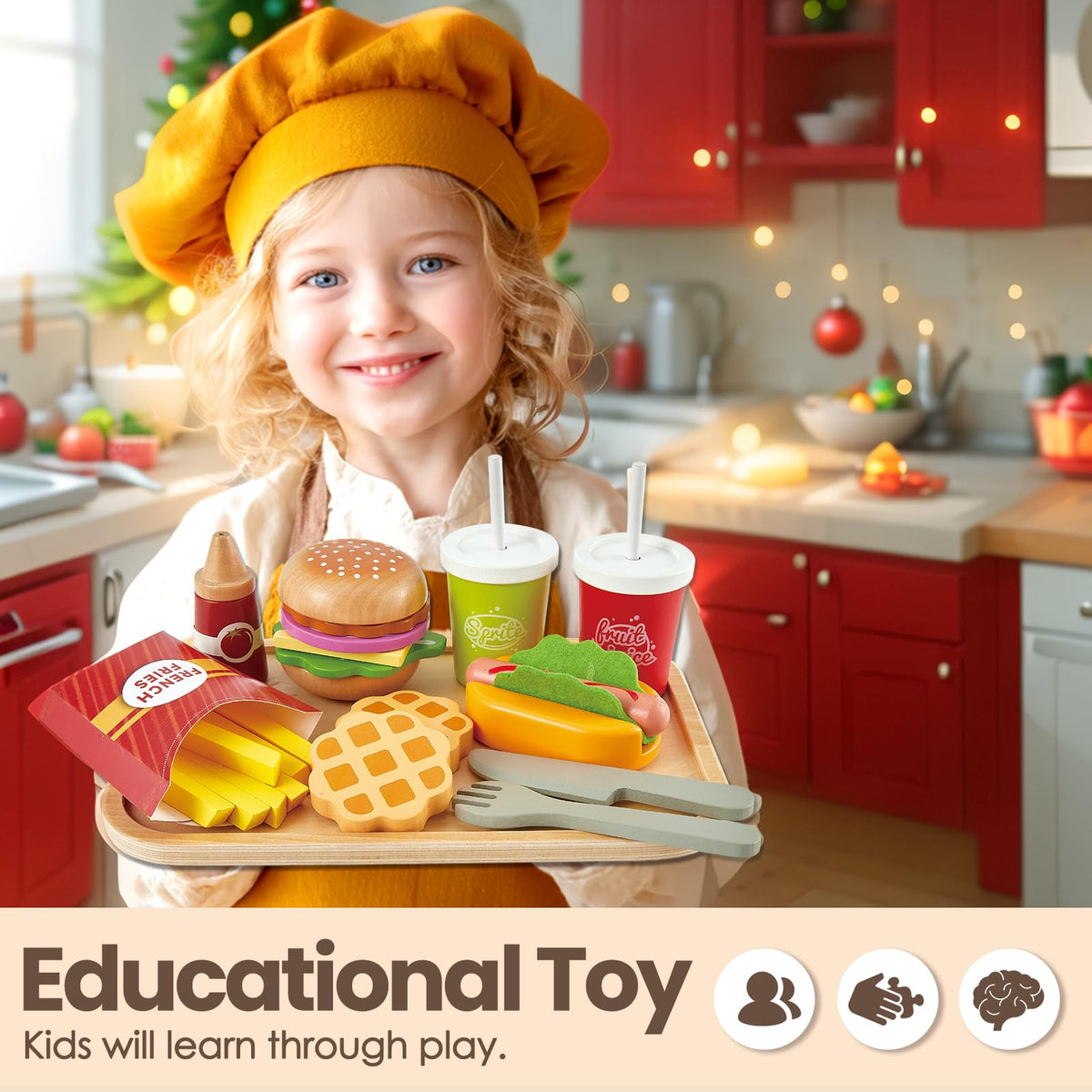 Buyger tray with dine-in and takeout bags enables realistic kitchen scenes