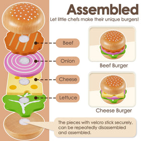 Buyger wooden fast-food hamburger toy, sparks imaginative play and role-playing scenarios