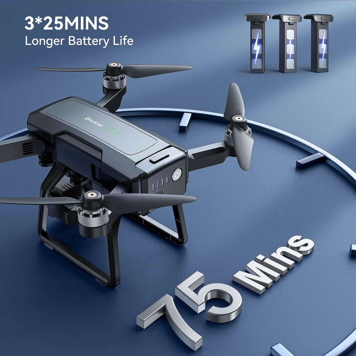 Three 2600mAh batteries provide up to 75 minutes of flight time.