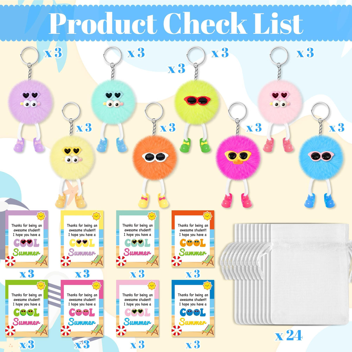BWkoss summer theme plush keychain ideal for backpack clips and smiles.