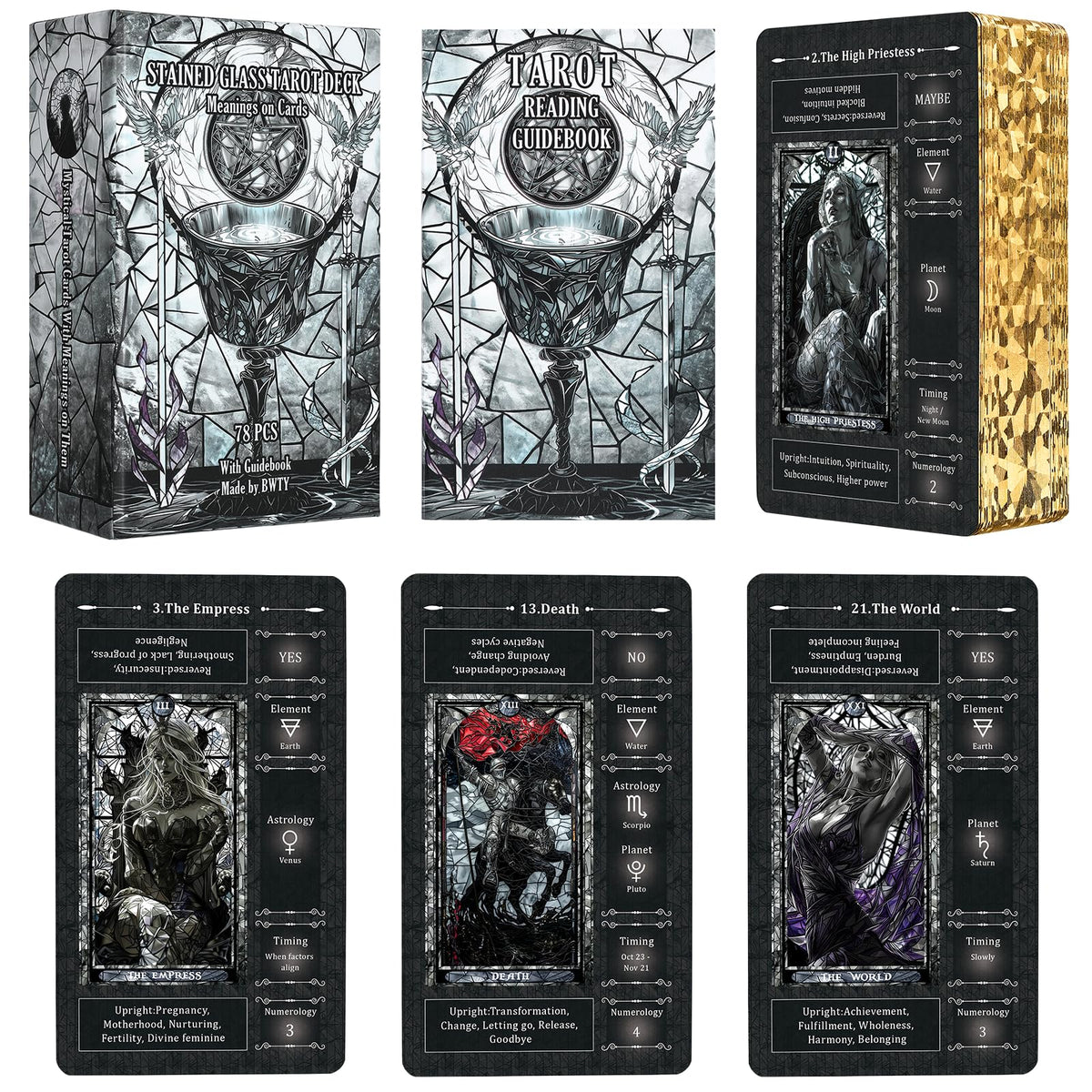 BWTY black stained glass tarot deck cover for easy beginner readings