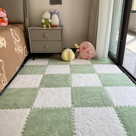 BXEBUI 12pcs carpet squares in green and white puzzle layout for a safe play area