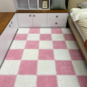BXEBUI plush interlocking tiles close-up showing soft surface for comfy crawling.