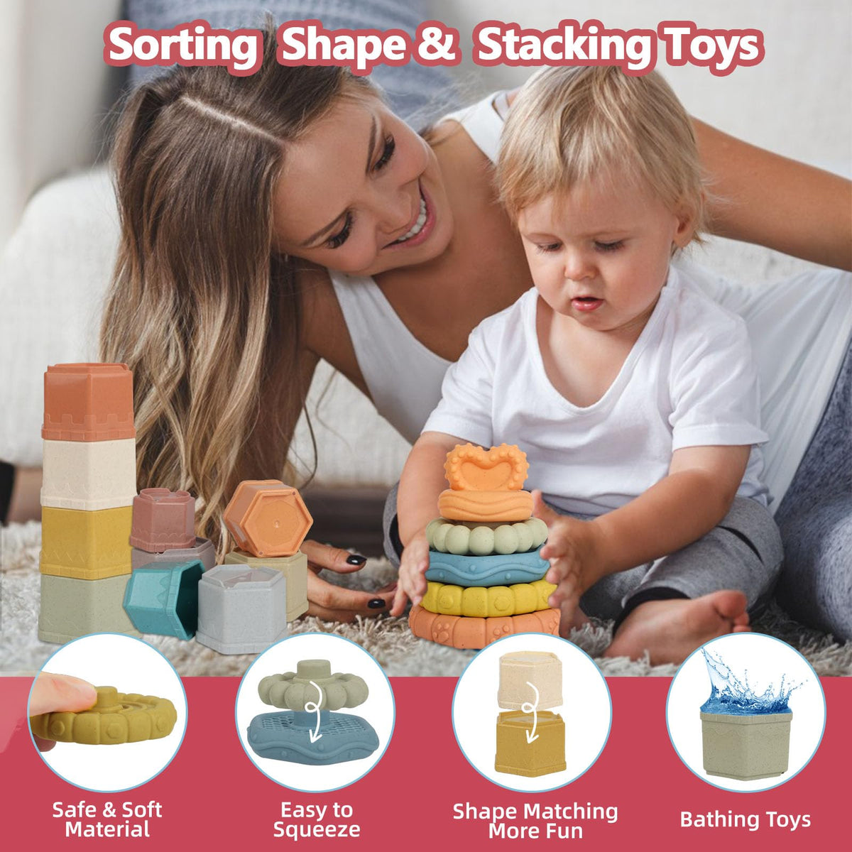 BYFWH Shape Sorter stacking rings support hand-eye coordination and focus.