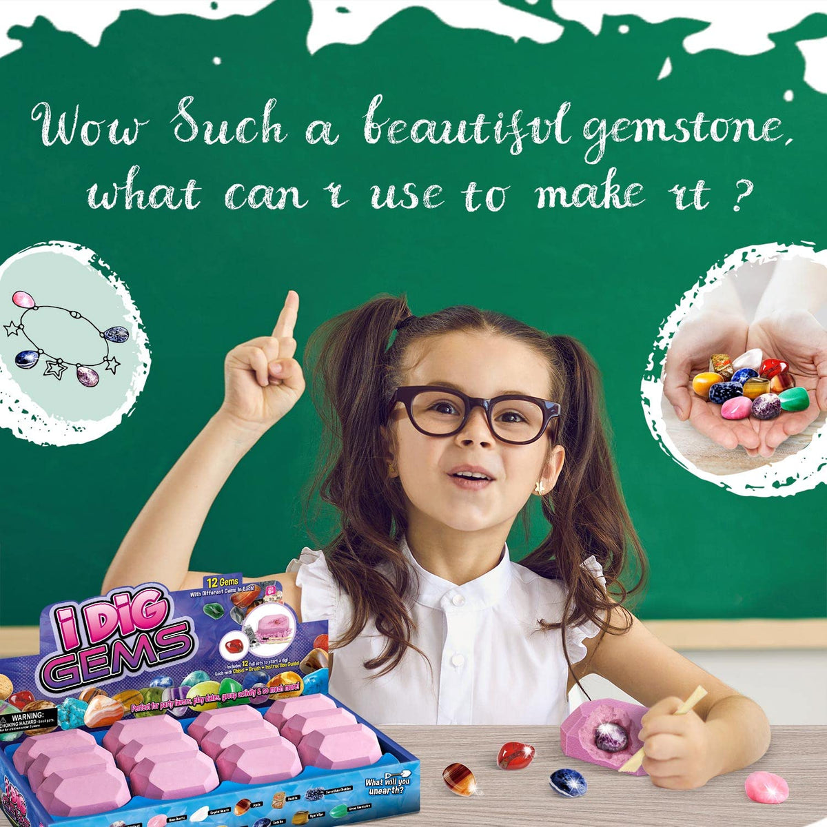 Byncceh Gamerside Gemstone Dig Kit learning sheets complement the digging activity.