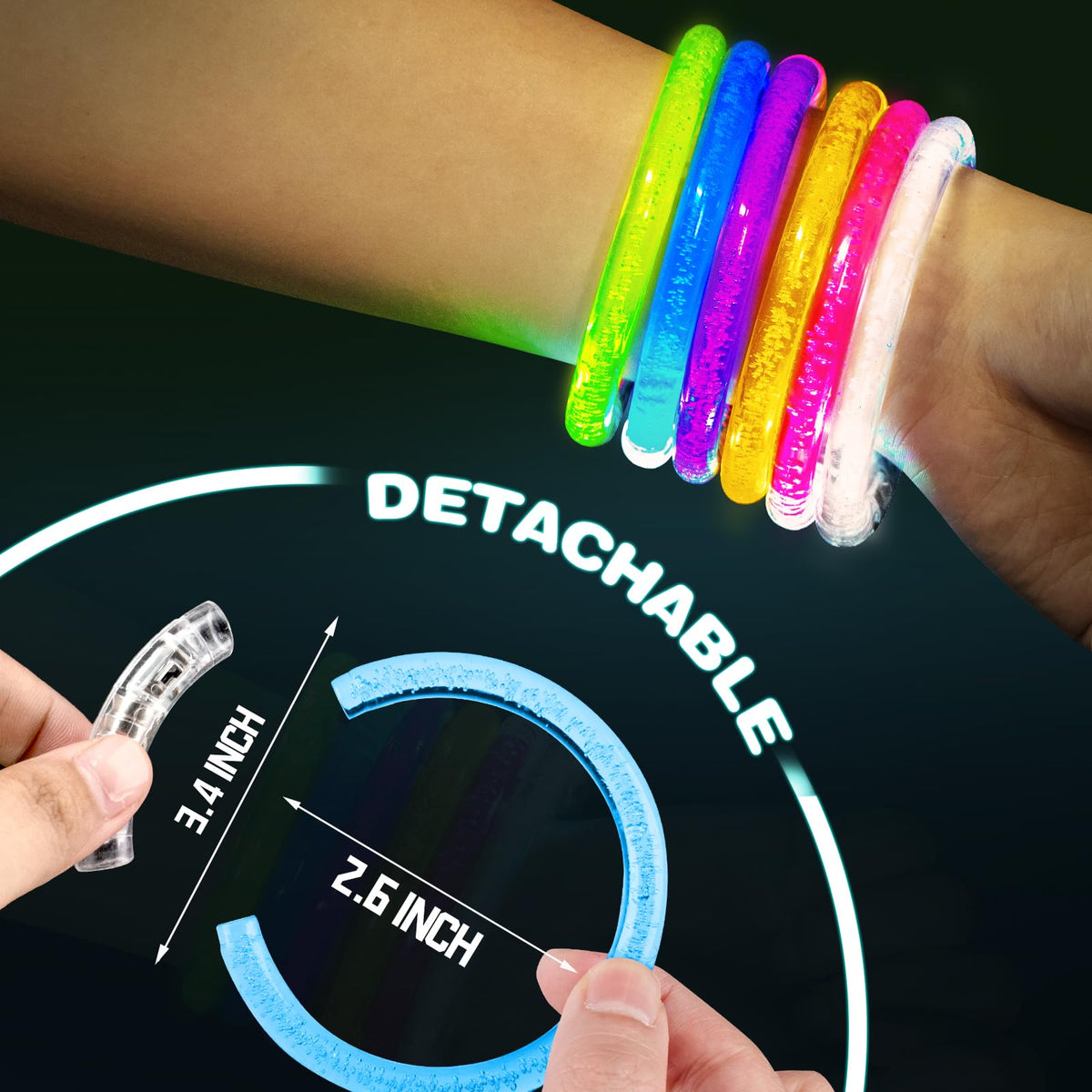 BYONEBYE bracelets displaying three flashing modes for dynamic night lighting
