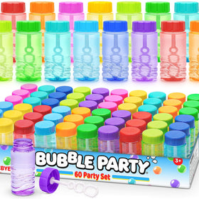 BYONEBYE bulk neon bubble bottles displayed in a box, ready for party planning and gifting
