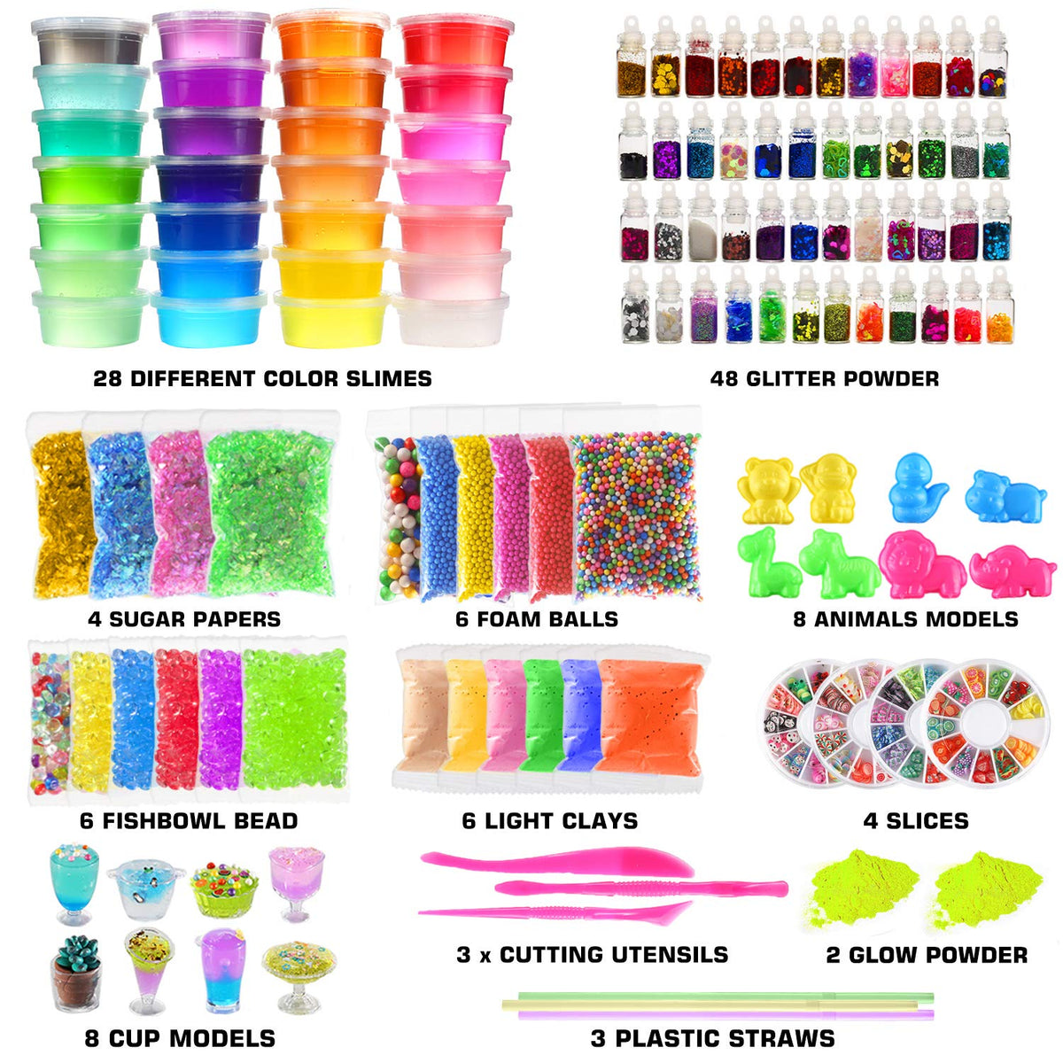 BYONEBYE DIY Slime Kit glow powder packs illuminate slime during night crafting.