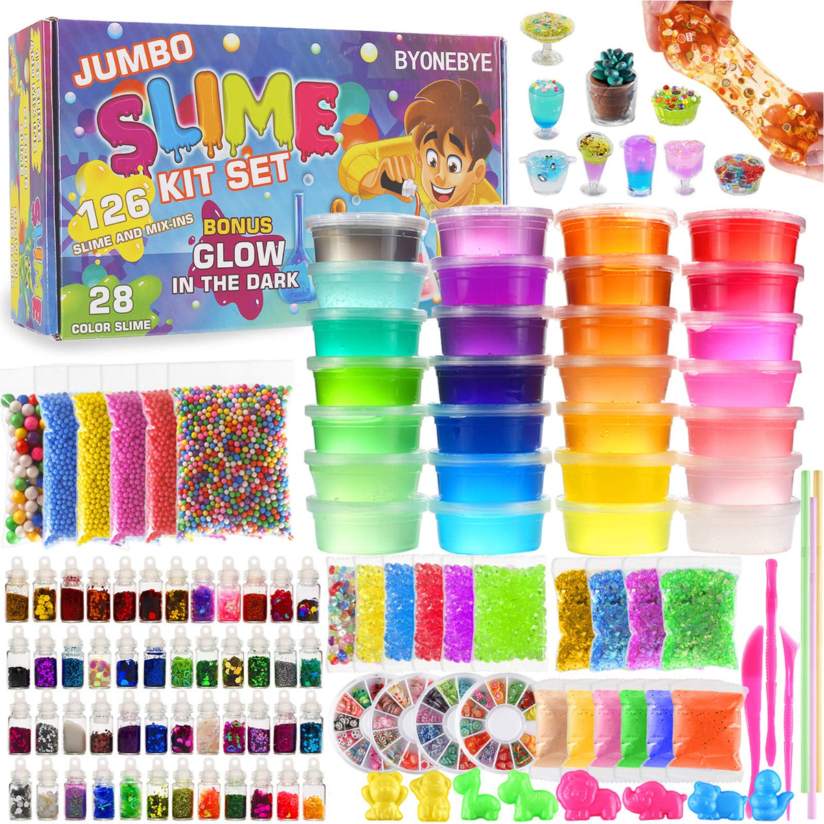 BYONEBYE DIY Slime Kit ready-made slimes showcase bright colors for creative play.