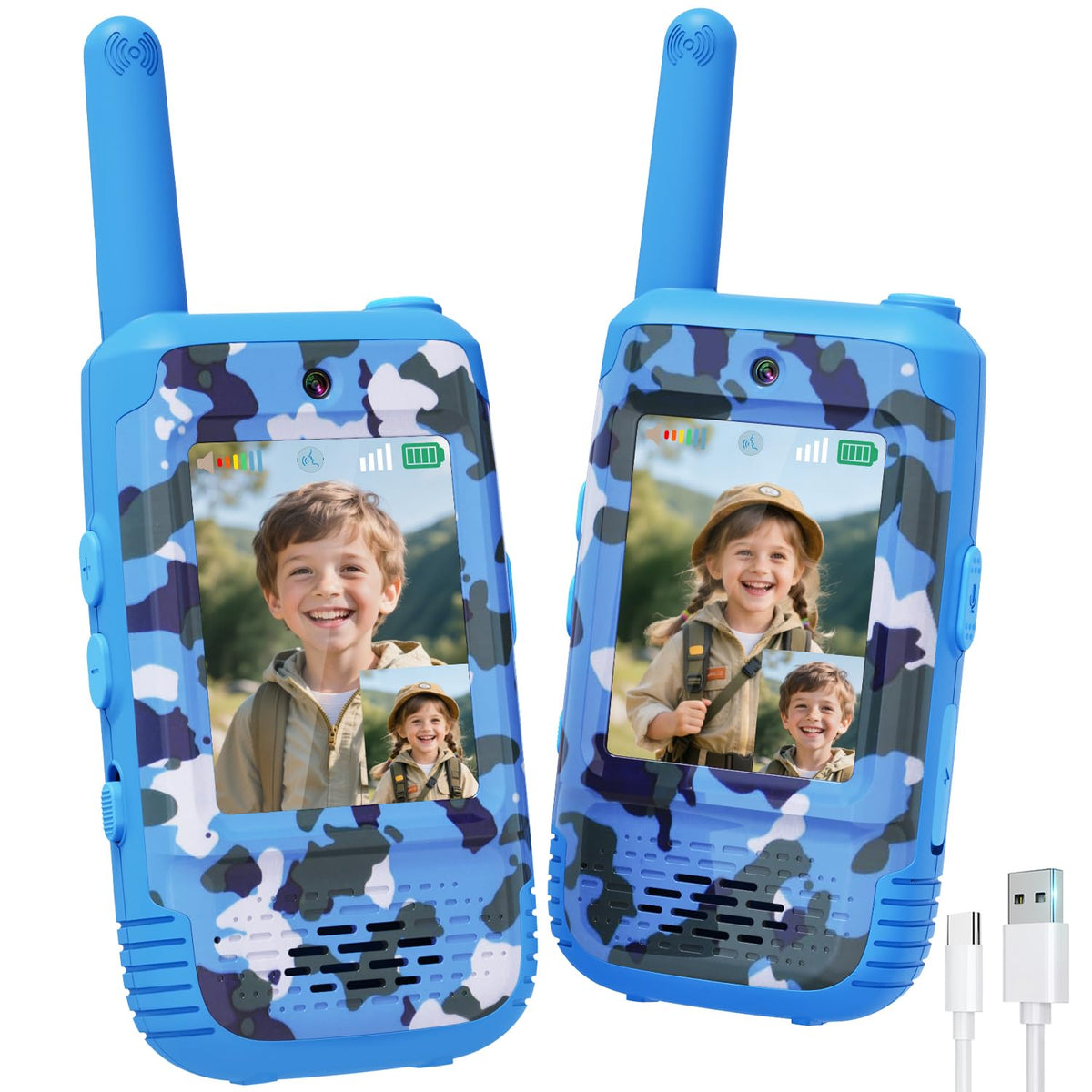 Byserten video walkie talkies front view for kids with real-time chat and visuals