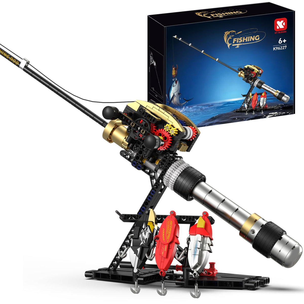 BYTLK Fishing Rod Building Kit detail view highlighting precision building blocks for a collectible model