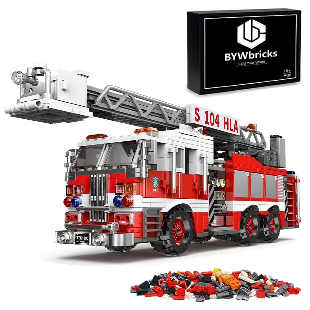BYWbricks city ladder fire truck model for creative play