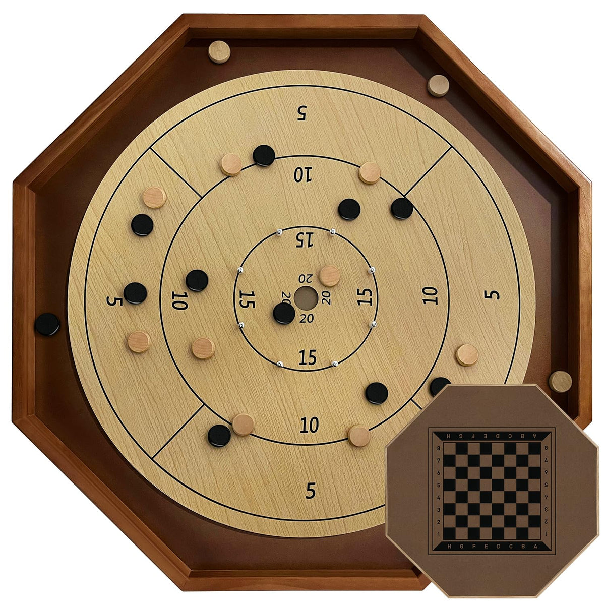 BZnota crokinole board top view shows premium wood craftsmanship for lasting family fun.