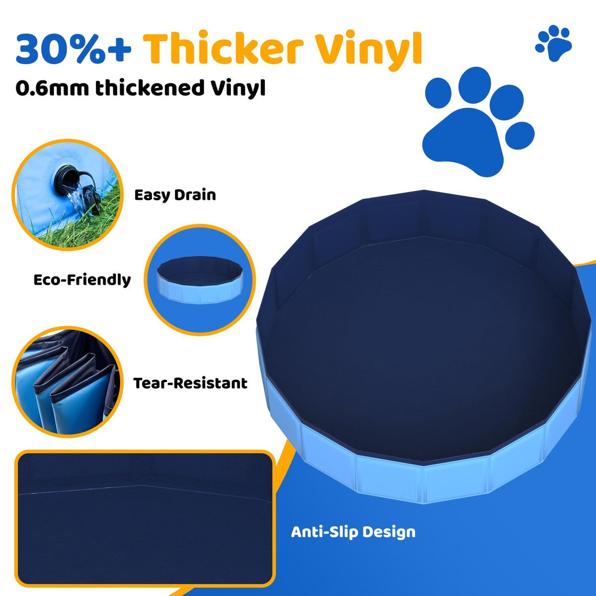CACSPS foldable dog pool blue anti-slip bottom helps pets stay safe.