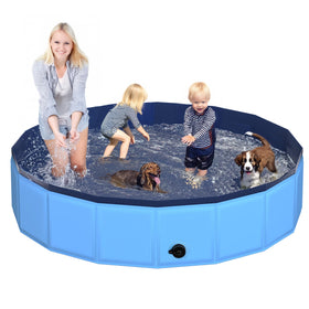 CACSPS foldable dog pool blue front view highlights portable, space-saving design.