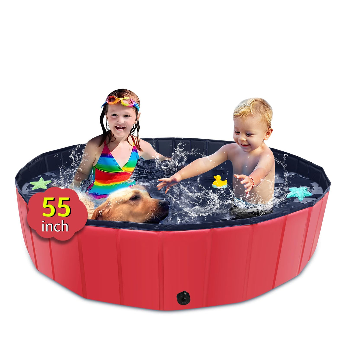 CACSPS foldable dog pool 55x12 in red for outdoor cooling and fun