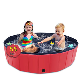 CACSPS foldable dog pool 55x12 in red for outdoor cooling and fun