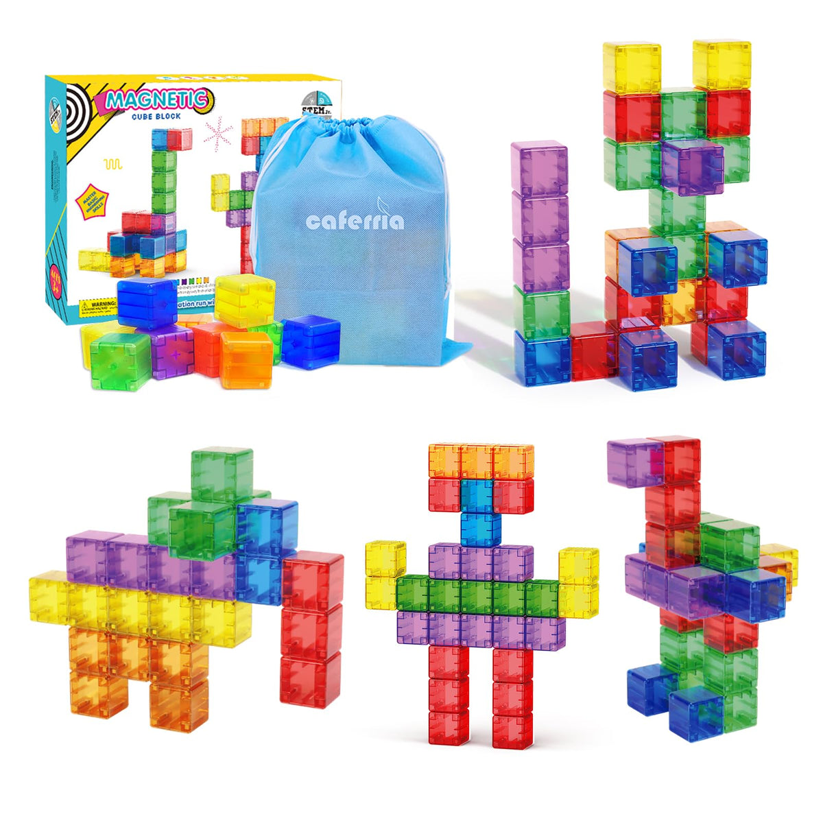Caferria 1.4-inch large magnetic blocks for easy grasp and imaginative building.