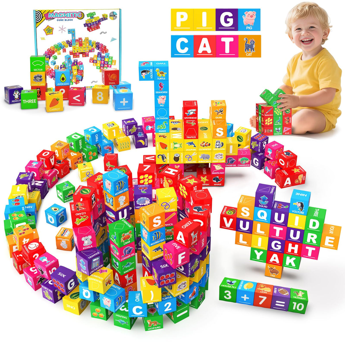 Caferria magnetic blocks 36pcs close-up showing letters and numbers for early learning