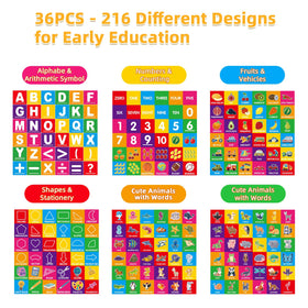 Close-up of seven colors, 3D shapes, and click sounds for sensory exploration