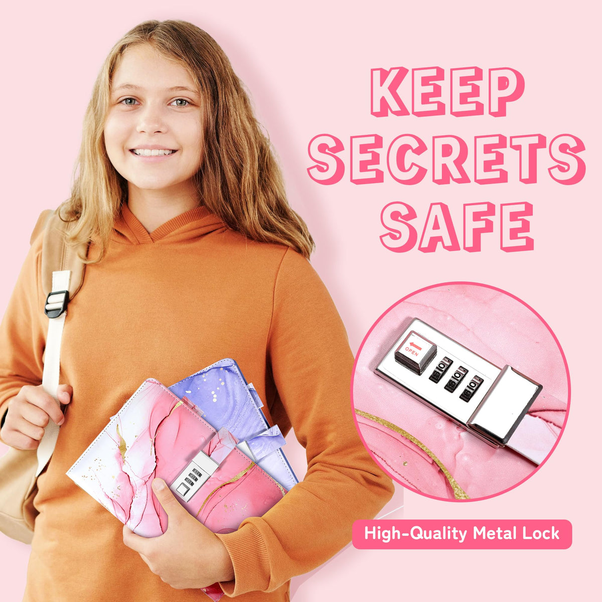 CAGIE locked diary with three-digit code for privacy on the go.
