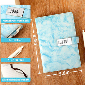 CAGIE Marble Lock Diary blue closed spine shows durable everyday use